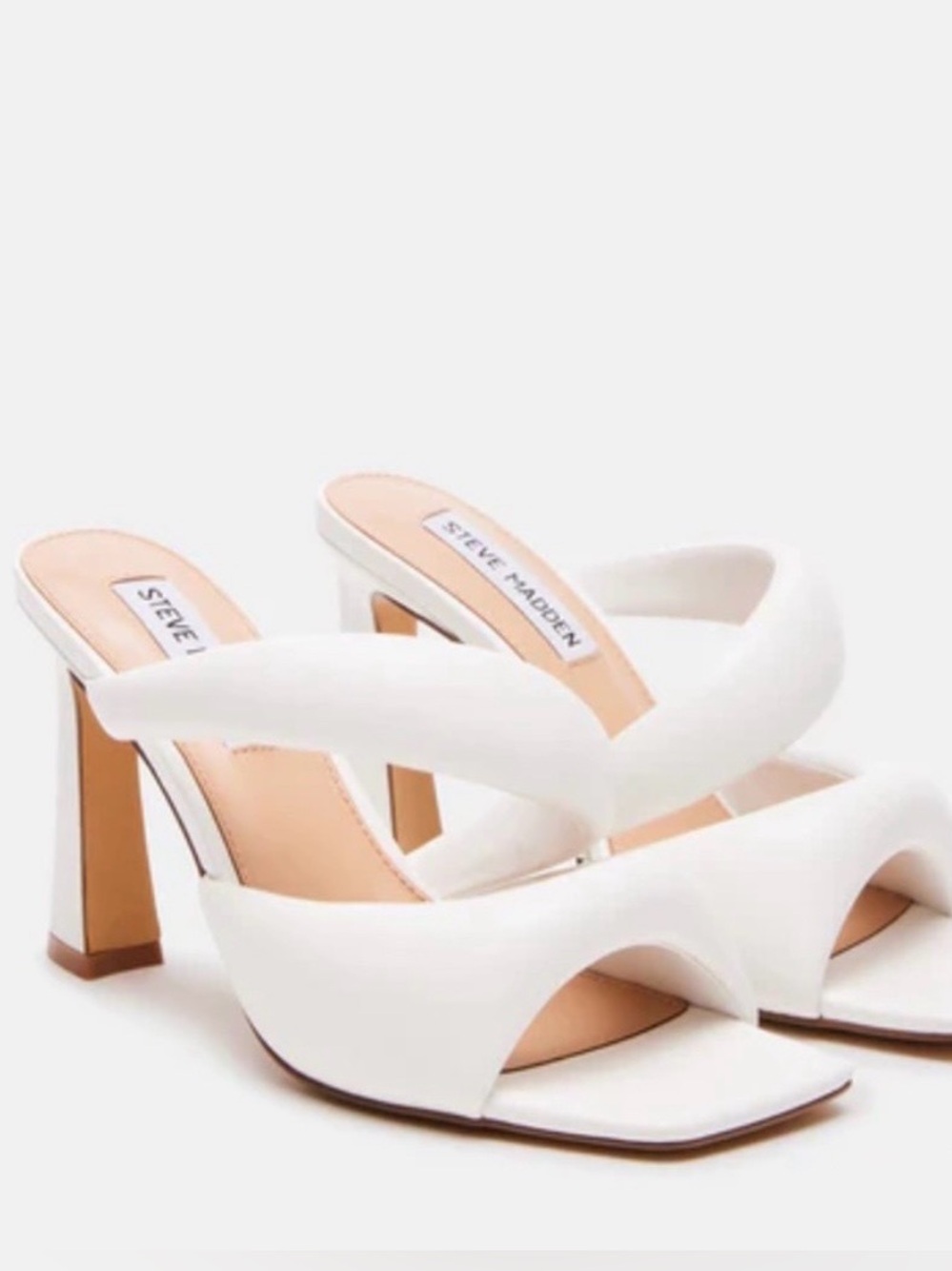 Steve Madden White Padded Strap Square-Toe Mules